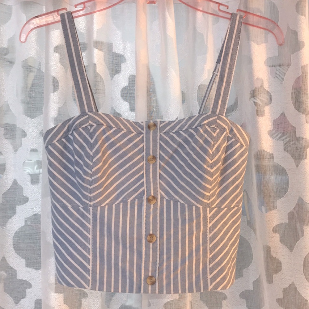 Abercrombie & Fitch Blue and White Striped Crop Top